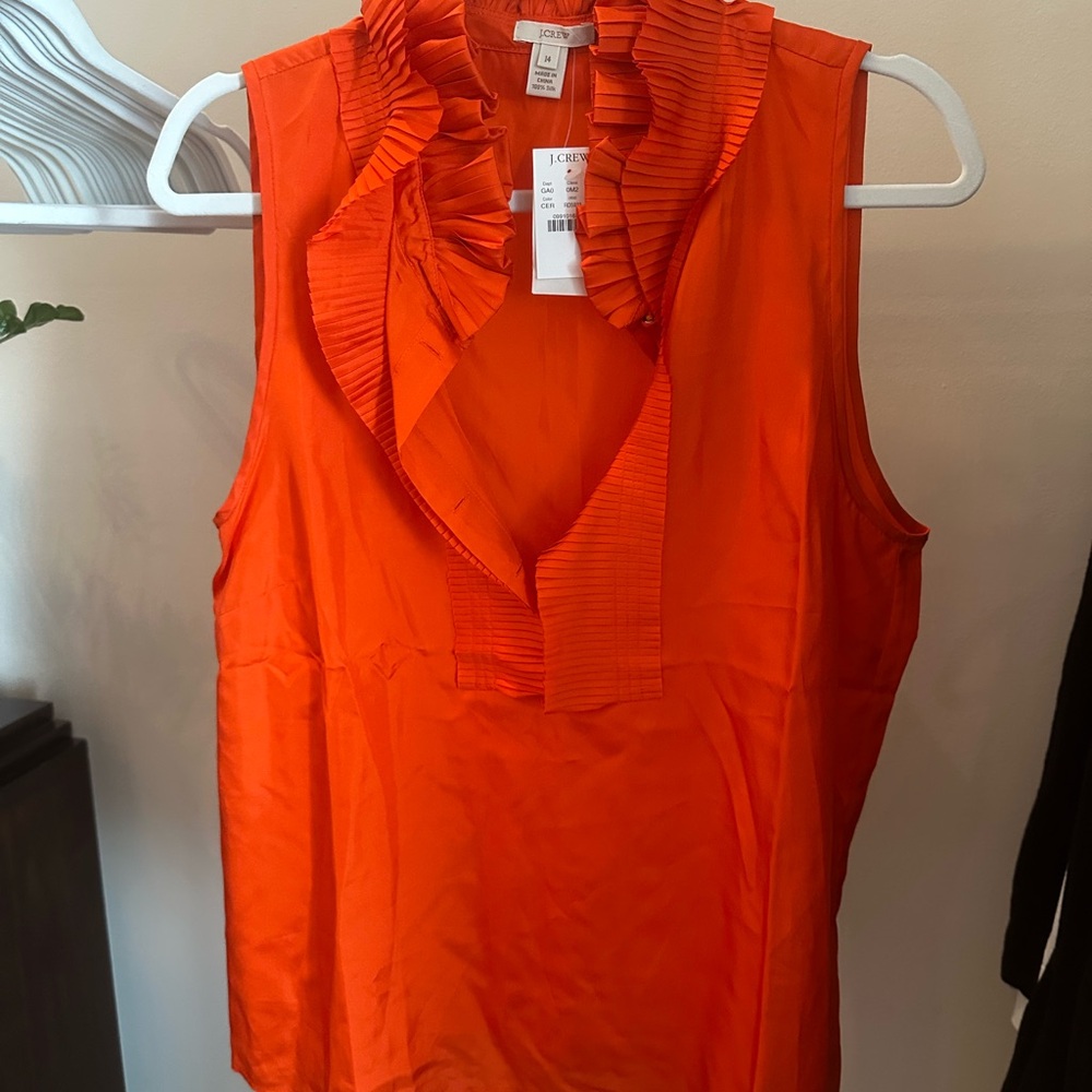 J. Crew Vibrant Orange Sleeveless Ruffle Blouse